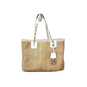New Michael Kors Wicker and White Leather Handbag - COA